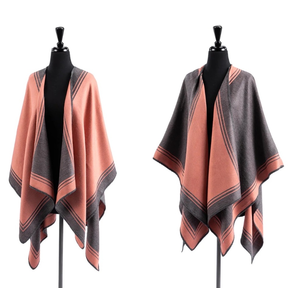 Designer Threads Reversible 100% Alpaca Shawl Cape One Size